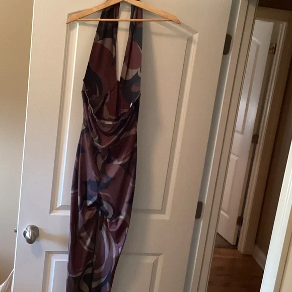 Nasty Gal Halter Jumpsuit in Brown, Black and Taupe Swirl Print Size 8 - Picture 3 of 5